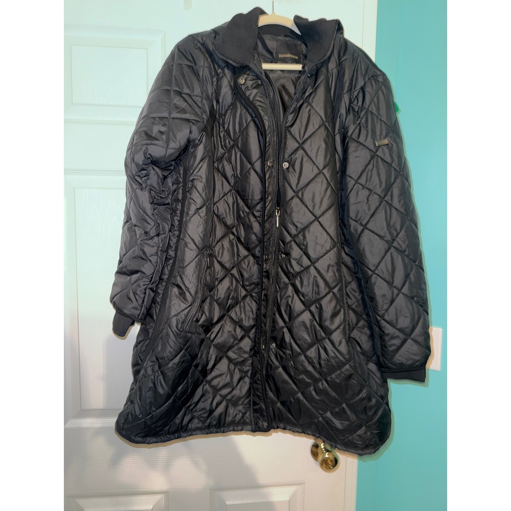 Weatherproof Womens Black Quilted Hooded Longline Jacket Parka Coat Size XL